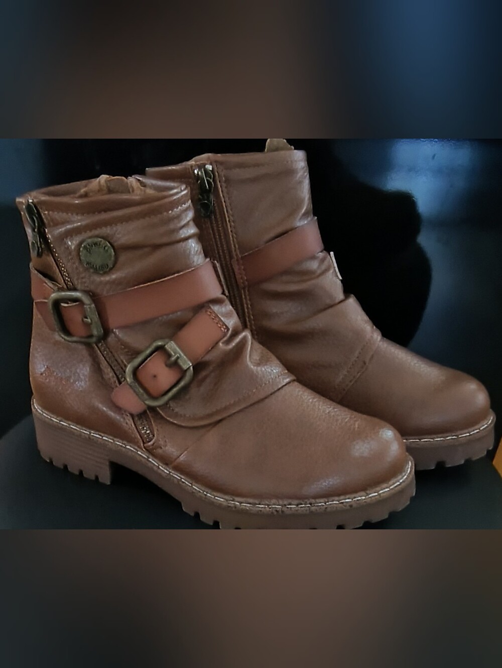 Brown Kids Ankle Boots with Buckle Strap
